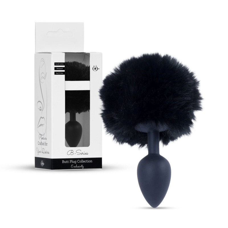 Анальна пробка B - Series HeavyFun Bunny Tail Silicone Black Plug Black