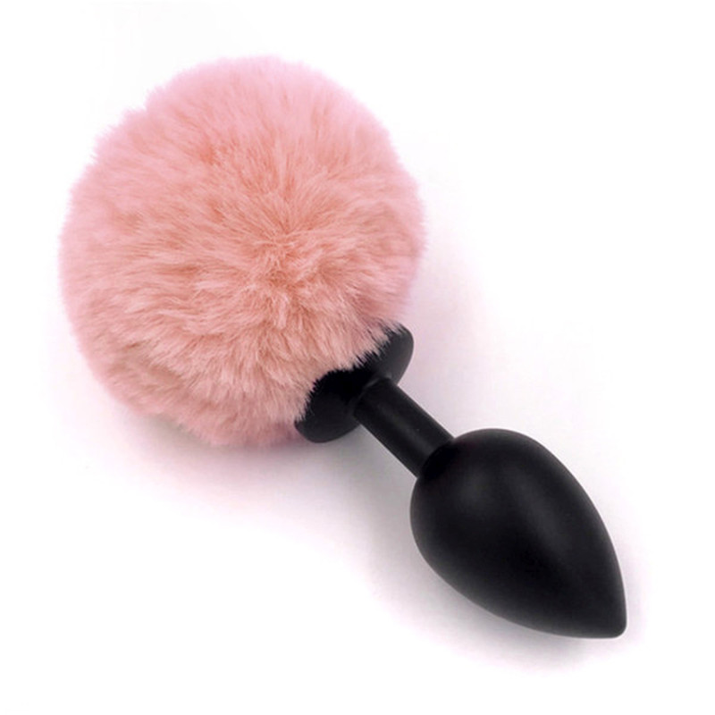 Анальна пробка B - Series HeavyFun Bunny Tail Silicone Black Plug Peach