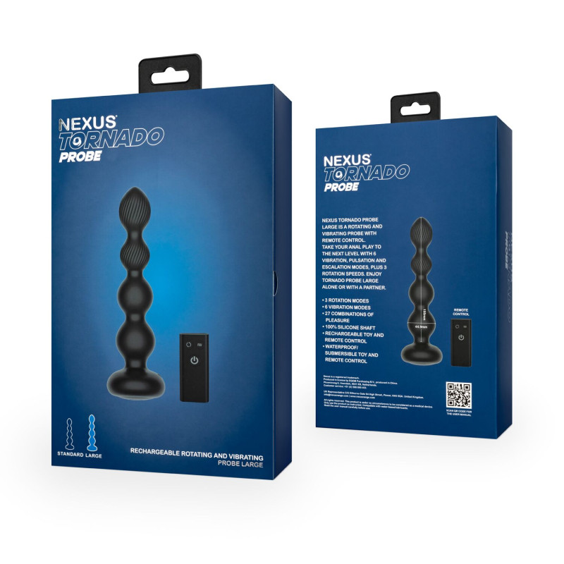 Анальный виброротатор Nexus Tornado Probe Edition Large, диаметр 4,5 см, вибрация + ротация, пульт ДУ