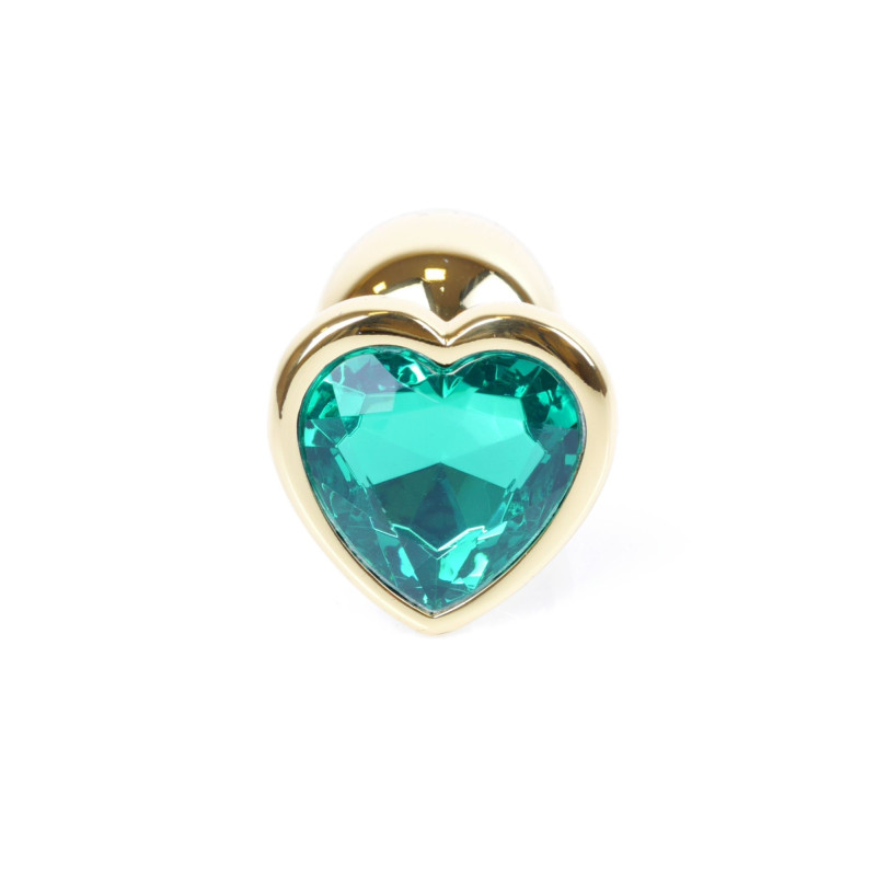 Анальная пробка B - Series HeavyFun Heart Jewellery Gold Plug, диаметр 2,7 см, длина 7 см, Green