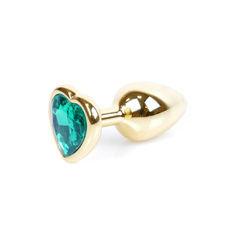 Анальная пробка B - Series HeavyFun Heart Jewellery Gold Plug, диаметр 2,7 см, длина 7 см, Green