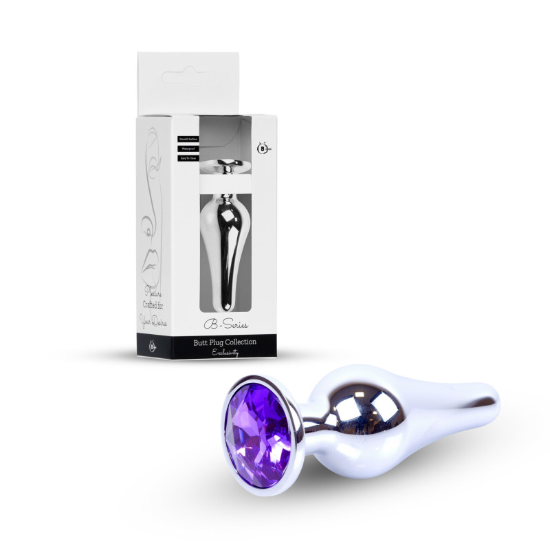 Анальная пробка B - Series HeavyFun Long Jewellery Silver Plug, диаметр 3 см, длина 9,5 см, Purple