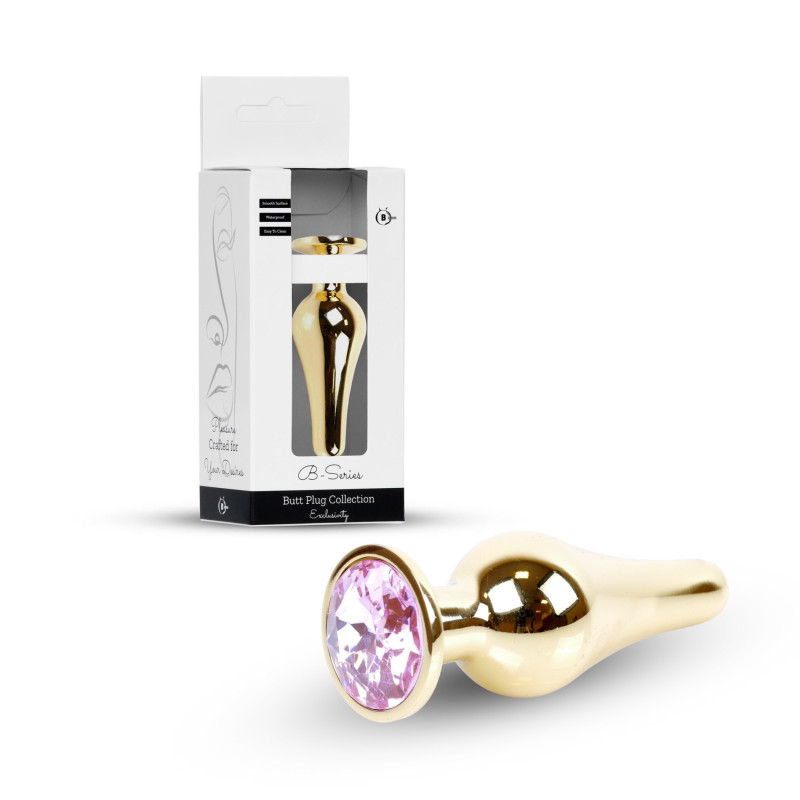 Анальная пробка B - Series HeavyFun Long Jewellery Gold Plug, диаметр 3 см, длина 9,5 см, Pink