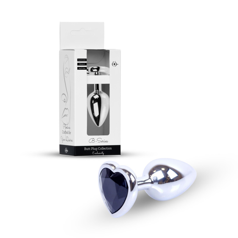 Анальная пробка B – Series HeavyFun Heart Jewellery Silver Plug, диаметр 2,7 см, длина 7 см, Black