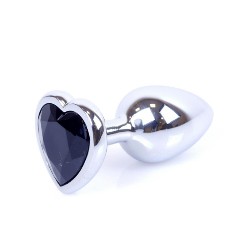 Анальная пробка B – Series HeavyFun Heart Jewellery Silver Plug, диаметр 2,7 см, длина 7 см, Black