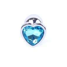 Анальна пробка B - Series HeavyFun Heart Jewellery Silver Plug, діаметр 2,7 см, довжина 7 см, Blue