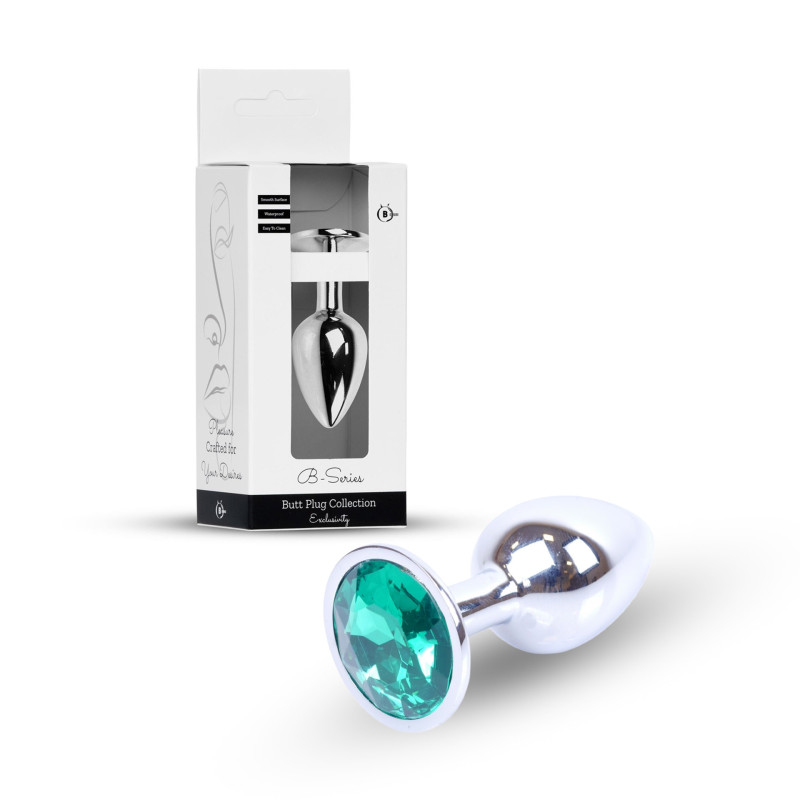 Анальная пробка B – Series HeavyFun Classic Jewellery Silver Plug, диаметр 2,7 см, длина 7 см, Green