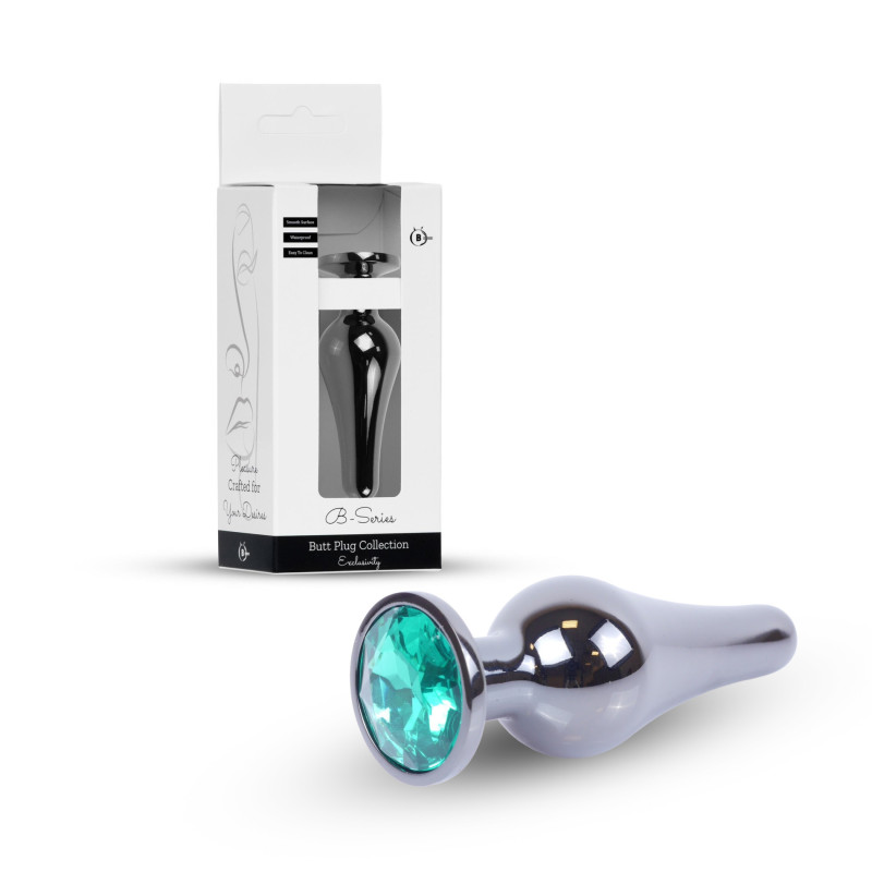 Анальная пробка B - Series HeavyFun Long Jewellery Dark Silver Plug, диаметр 3 см, длина 9,5 см, Green
