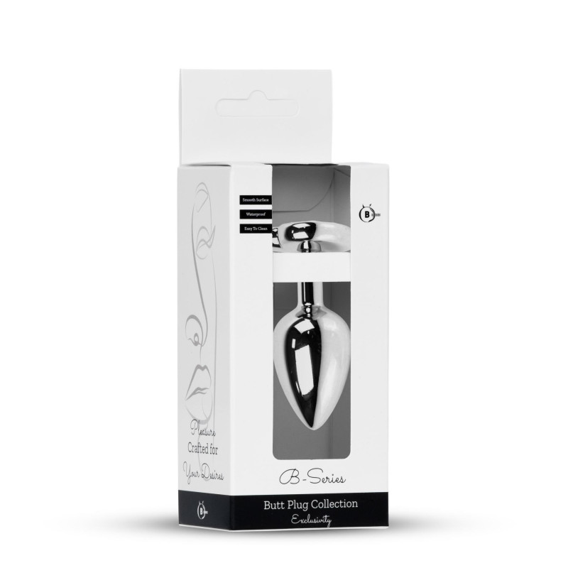 Анальная пробка B - Series HeavyFun Heart Jewellery Silver Plug, диаметр 2,7 см, длина 7 см, Clear