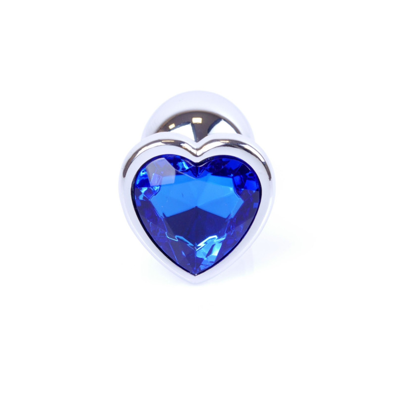 Анальна пробка B - Series HeavyFun Heart Jewellery Silver Plug, діаметр 2,7 см, довжина 7 см, Dark Blue