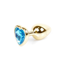 Анальная пробка B - Series HeavyFun Heart Jewellery Gold Plug, диаметр 2,7 см, длина 7 см, Blue