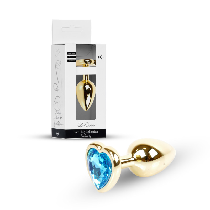 Анальная пробка B - Series HeavyFun Heart Jewellery Gold Plug, диаметр 2,7 см, длина 7 см, Blue