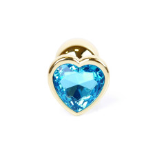 Анальная пробка B - Series HeavyFun Heart Jewellery Gold Plug, диаметр 2,7 см, длина 7 см, Blue