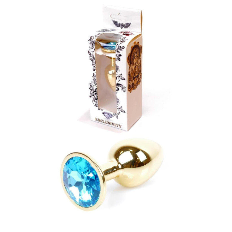 Анальная пробка B – Series HeavyFun Classic Jewellery Gold Plug, диаметр 2,7 см, длина 7 см, Blue