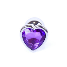 Анальная пробка B - Series HeavyFun Heart Jewellery Silver Plug, диаметр 2,7 см, длина 7 см, Purple