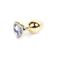 Анальная пробка B - Series HeavyFun Heart Jewellery Gold Plug, диаметр 2,7 см, длина 7 см, Clear