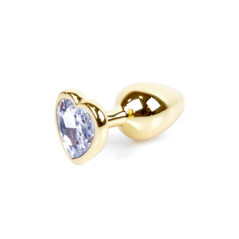 Анальная пробка B - Series HeavyFun Heart Jewellery Gold Plug, диаметр 2,7 см, длина 7 см, Clear