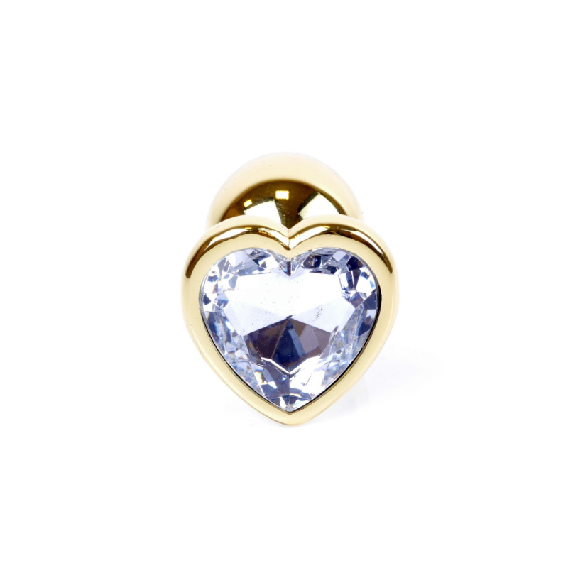 Анальная пробка B - Series HeavyFun Heart Jewellery Gold Plug, диаметр 2,7 см, длина 7 см, Clear