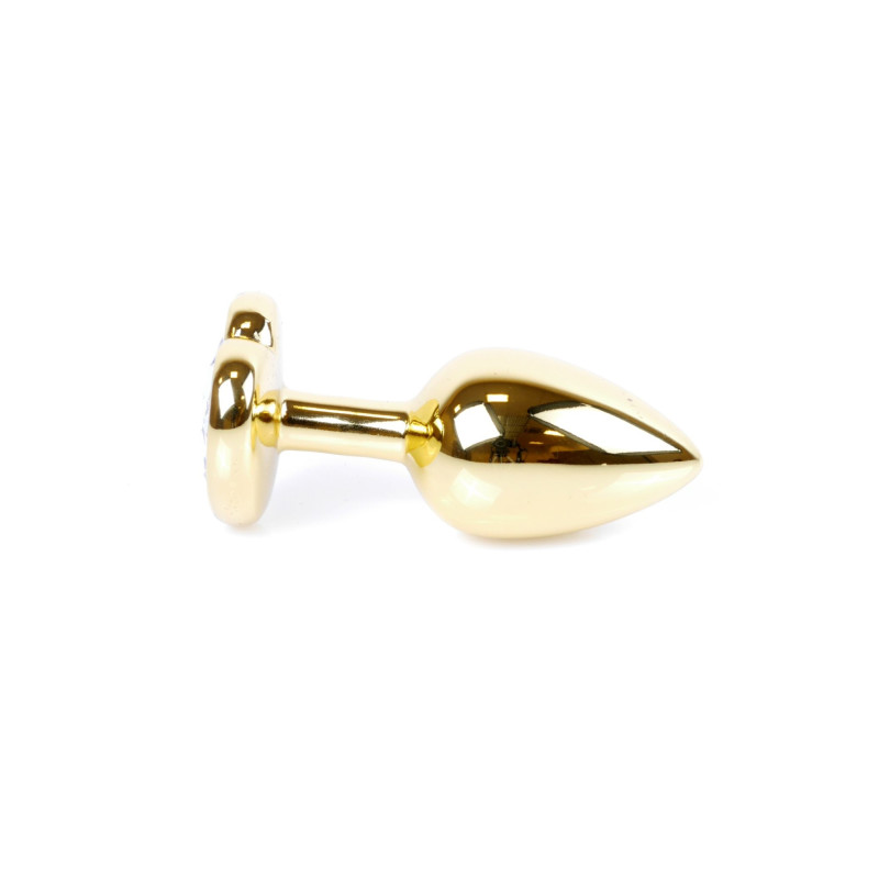 Анальная пробка B - Series HeavyFun Heart Jewellery Gold Plug, диаметр 2,7 см, длина 7 см, Clear