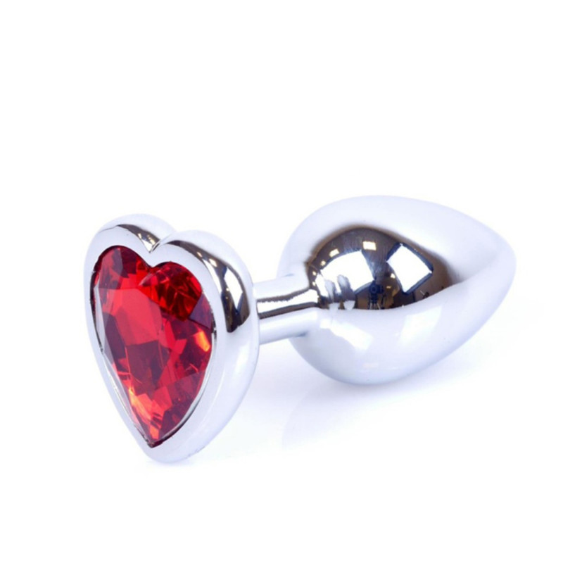 Анальная пробка B – Series HeavyFun Heart Jewellery Silver Plug, диаметр 2,7 см, длина 7 см, Red