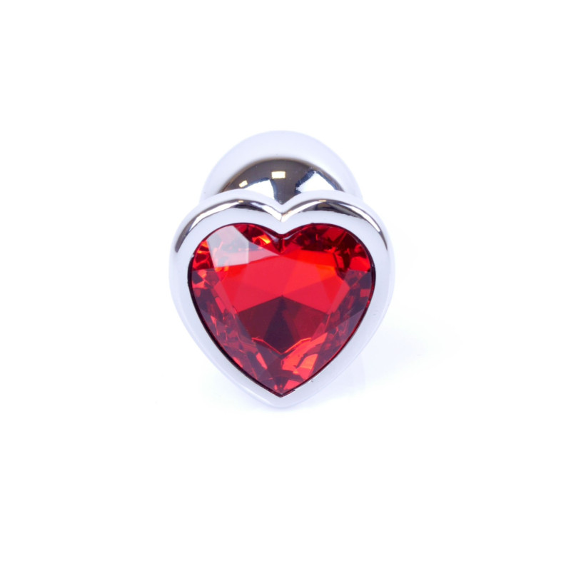 Анальная пробка B – Series HeavyFun Heart Jewellery Silver Plug, диаметр 2,7 см, длина 7 см, Red
