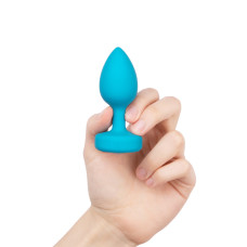 Анальная пробка с вибрацией и камнем B-Vibe Vibrating Jewel Plug, голубая, S/M