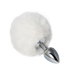 Металева анальна пробка з помпоном sLash S Біла