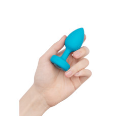 Анальная пробка с вибрацией и камнем B-Vibe Vibrating Jewel Plug, голубая, S/M