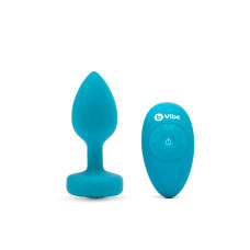 Анальная пробка с вибрацией и камнем B-Vibe Vibrating Jewel Plug, голубая, S/M