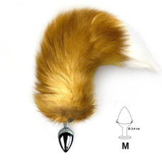 Металлическая анальная пробка с хвостом из натурального меха Art of Sex size M Red fox