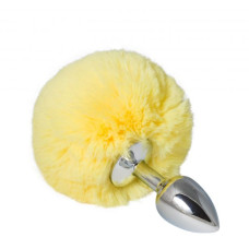 Металлическая анальная пробка с помпоном sLash S Желтая