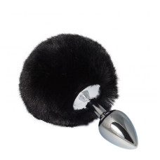 Металева анальна пробка з помпоном sLash S Чорна