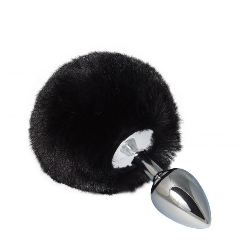 Металлическая анальная пробка с помпоном sLash S Черная Металлическая анальная пробка с помпоном sLash S Черная