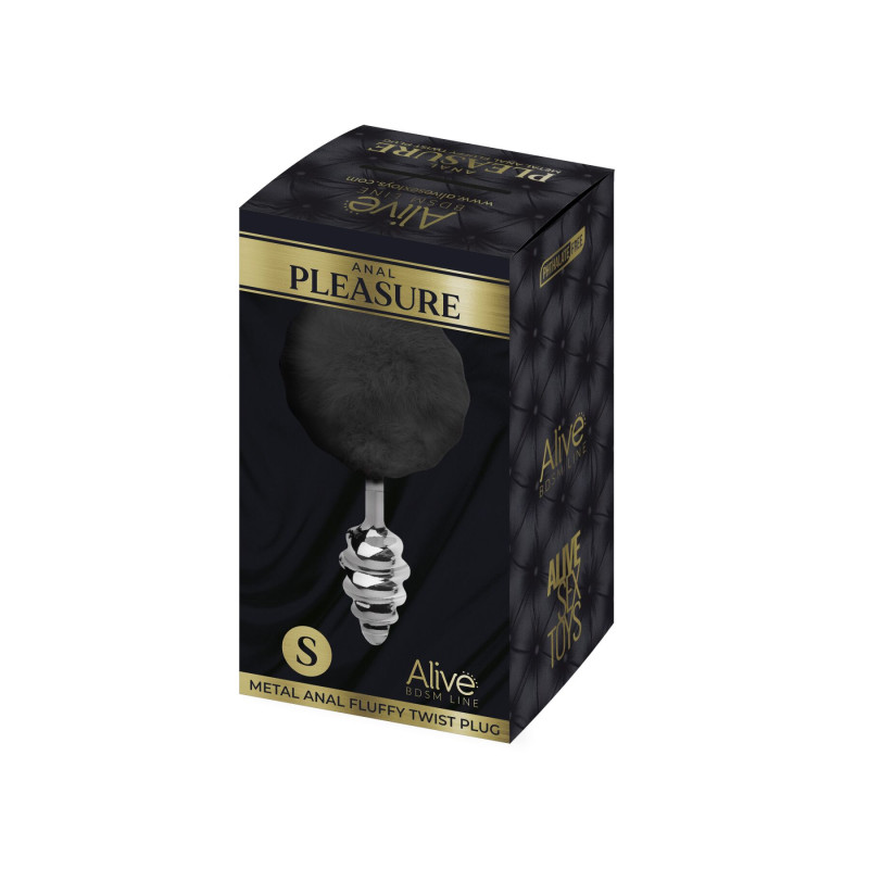 Металева анальна пробка Кролячий хвостик Alive Fluffy Twist Plug S Black, діаметр 2,9 см Металева анальна пробка Кролячий хвостик Alive Fluffy Twist Plug S Black, діаметр 2,9 см