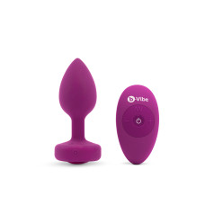 Анальная пробка с вибрацией и камнем B-Vibe Vibrating Jewel Plug, розовая, S/M