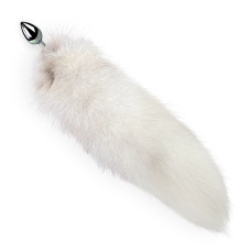 Металлическая анальная пробка с хвостом из натурального меха Art of Sex size M White fox