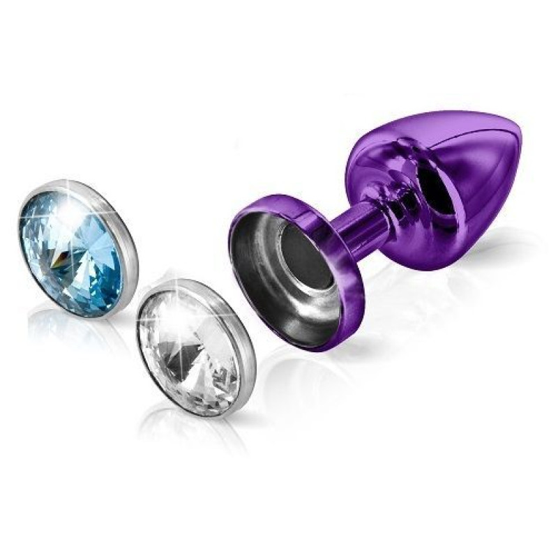 Анальна пробка зі змінними стразами Diogol Anni Magnet Кристал/Аквамарин 3 см Фіолетова Анальна пробка зі змінними стразами Diogol Anni Magnet Кристал/Аквамарин 3 см Фіолетова