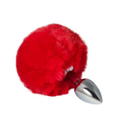 Металлическая анальная пробка с помпоном sLash S Красная