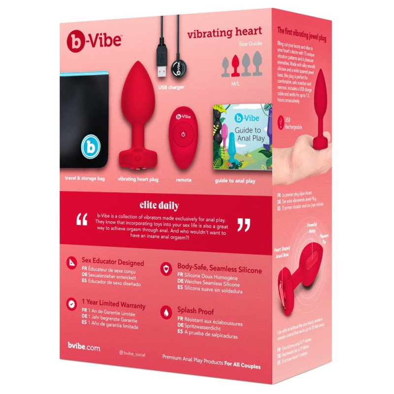Анальная пробка с вибрацией и пультом управления B-Vibe Vibrating Heart Plug M/L красная Анальная пробка с вибрацией и пультом управления B-Vibe Vibrating Heart Plug M/L красная