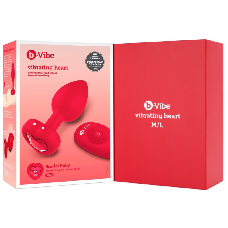 Анальная пробка с вибрацией и пультом управления B-Vibe Vibrating Heart Plug M/L красная Анальная пробка с вибрацией и пультом управления B-Vibe Vibrating Heart Plug M/L красная