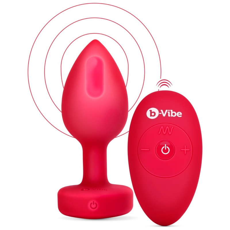 Анальная пробка с вибрацией и пультом управления B-Vibe Vibrating Heart Plug M/L красная Анальная пробка с вибрацией и пультом управления B-Vibe Vibrating Heart Plug M/L красная