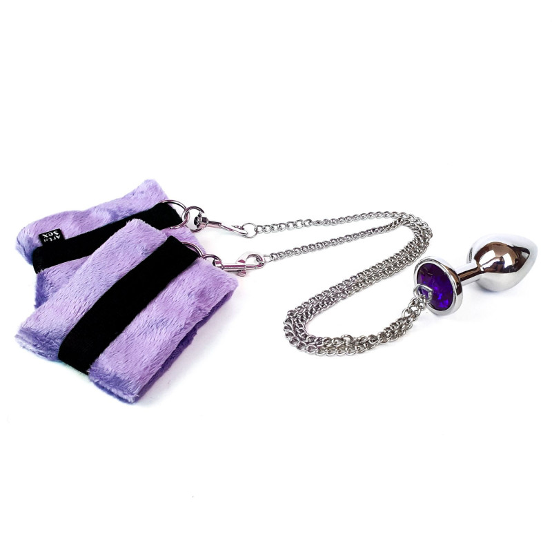 Наручники с металлической анальной пробкой Art of Sex Handcuffs with Metal Anal Plug size M Purple Наручники с металлической анальной пробкой Art of Sex Handcuffs with Metal Anal Plug size M Purple