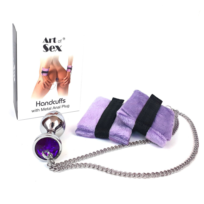 Наручники с металлической анальной пробкой Art of Sex Handcuffs with Metal Anal Plug size M Purple Наручники с металлической анальной пробкой Art of Sex Handcuffs with Metal Anal Plug size M Purple