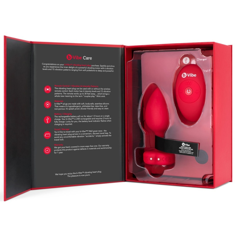 Анальная пробка с вибрацией и пультом управления B-Vibe Vibrating Heart Plug M/L красная Анальная пробка с вибрацией и пультом управления B-Vibe Vibrating Heart Plug M/L красная