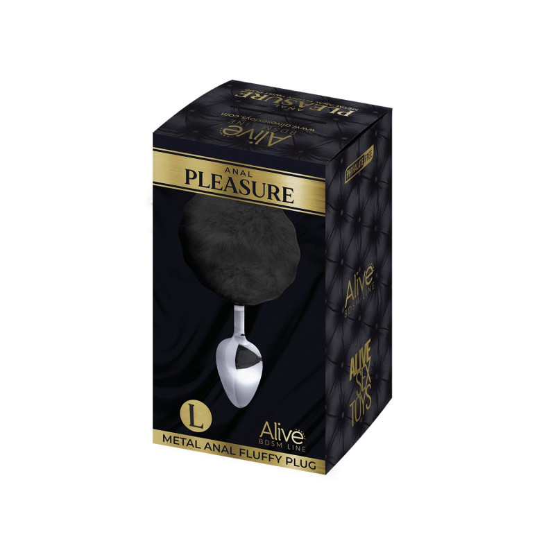 Металева анальна пробка Кролячий хвостик Alive Fluffy Plug L Black, діаметр 3,9 см Металева анальна пробка Кролячий хвостик Alive Fluffy Plug L Black, діаметр 3,9 см