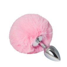 Металлическая анальная пробка с помпоном sLash S Розовая