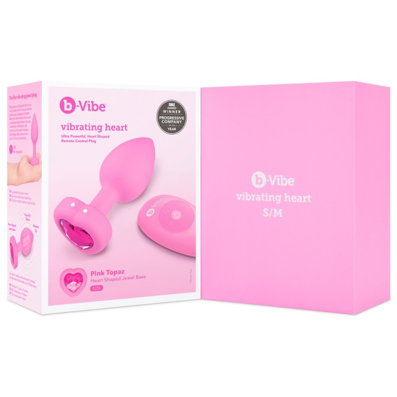 Анальная пробка с вибрацией и пультом управления B-Vibe Vibrating Heart Plug S/M розовая Анальная пробка с вибрацией и пультом управления B-Vibe Vibrating Heart Plug S/M розовая