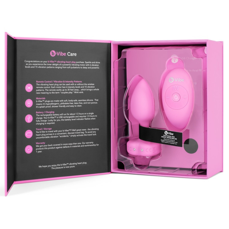 Анальная пробка с вибрацией и пультом управления B-Vibe Vibrating Heart Plug S/M розовая Анальная пробка с вибрацией и пультом управления B-Vibe Vibrating Heart Plug S/M розовая