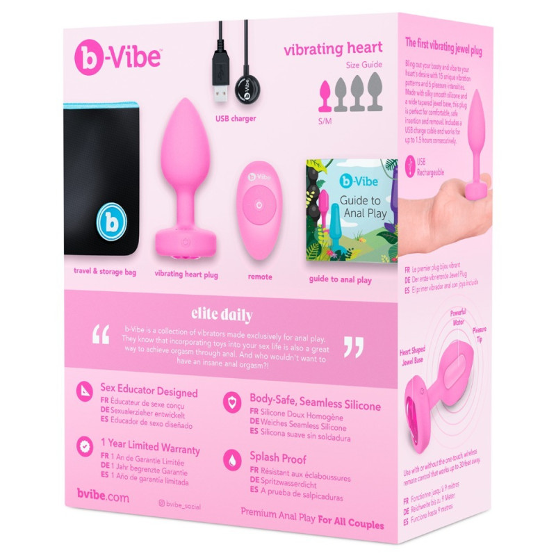 Анальная пробка с вибрацией и пультом управления B-Vibe Vibrating Heart Plug S/M розовая Анальная пробка с вибрацией и пультом управления B-Vibe Vibrating Heart Plug S/M розовая