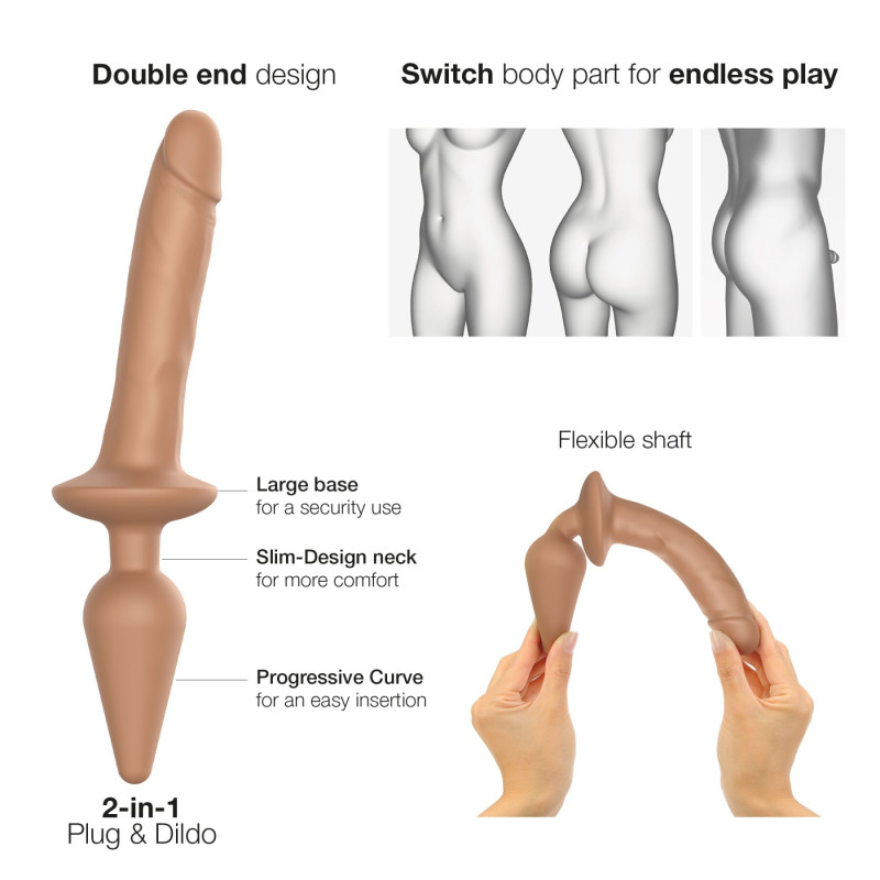 Анальна пробка з дилдо 2в1 Strap-On-Me SWITCH PLUG-IN REALISTIC DILDO Caramel S, діаметр 3,3/2,9 см Анальна пробка з дилдо 2в1 Strap-On-Me SWITCH PLUG-IN REALISTIC DILDO Caramel S, діаметр 3,3/2,9 см
